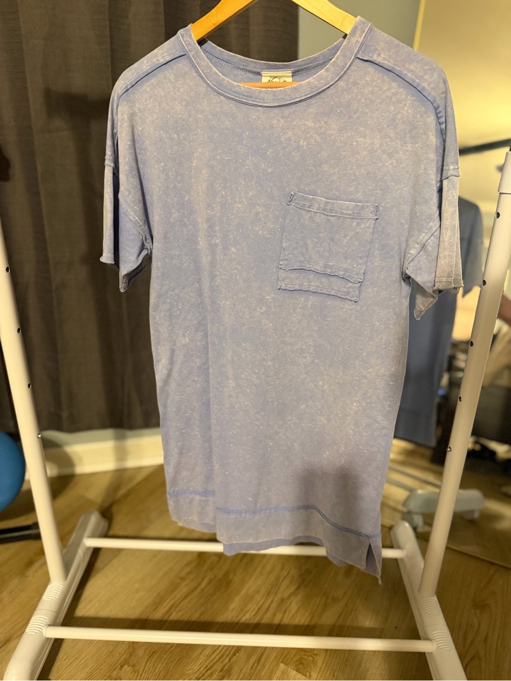 Women’s Light Blue Washed Pocket T-Shirt Mini Dress